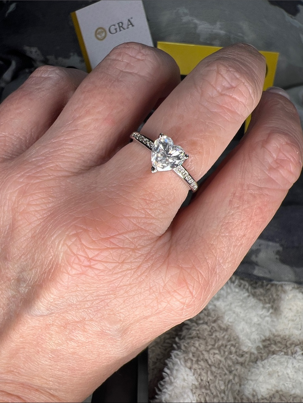 Heart-Cut S925 Moissanite Solitaire Engagement Ring in Silver with Pavé Band